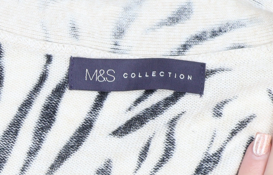 Marks and Spencer Women Beige Animal Print Viscose Linen Cardigan L