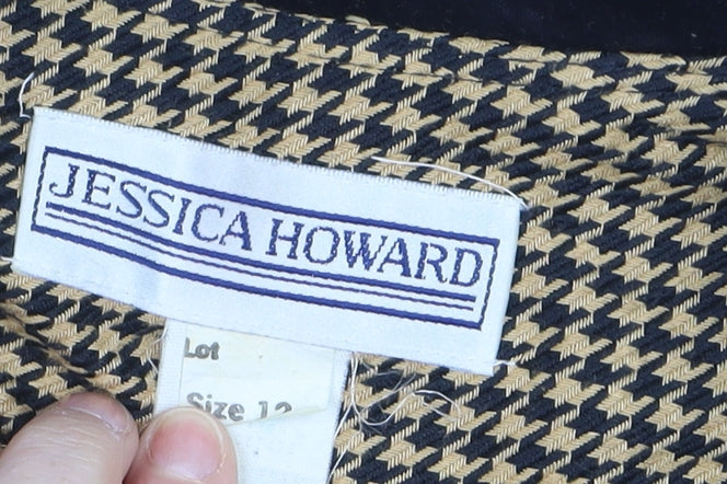 Jessica Howard Womens Beige Black Houndstooth Suit Jacket Size 12 Classic Style