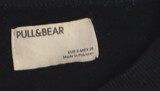Pull&Bear Men's Black S Crew Neck Pullover Sweatshirt with Quote