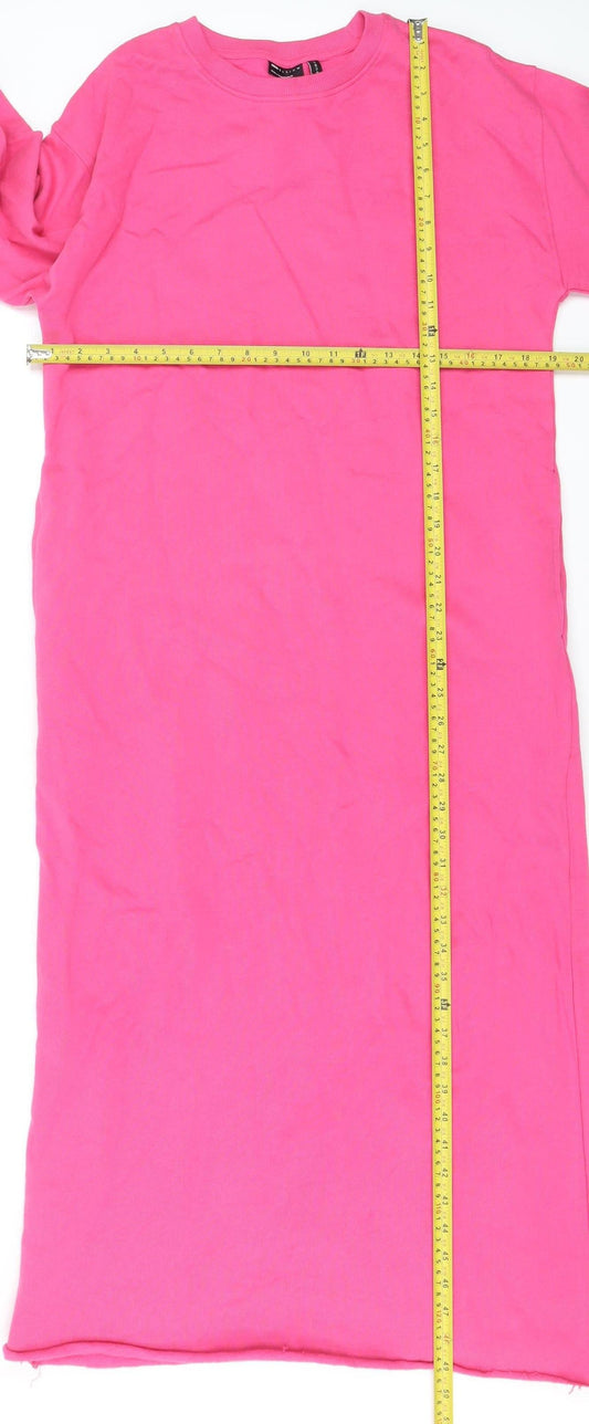 ASOS DESIGN Womens Pink Long Sleeve Midi T-Shirt Dress Size 10