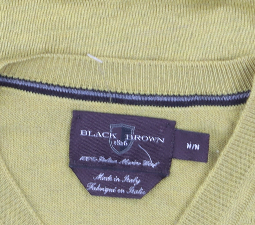 Black Brown 1826 Men's Yellow Merino Wool V-Neck Jumper Size M