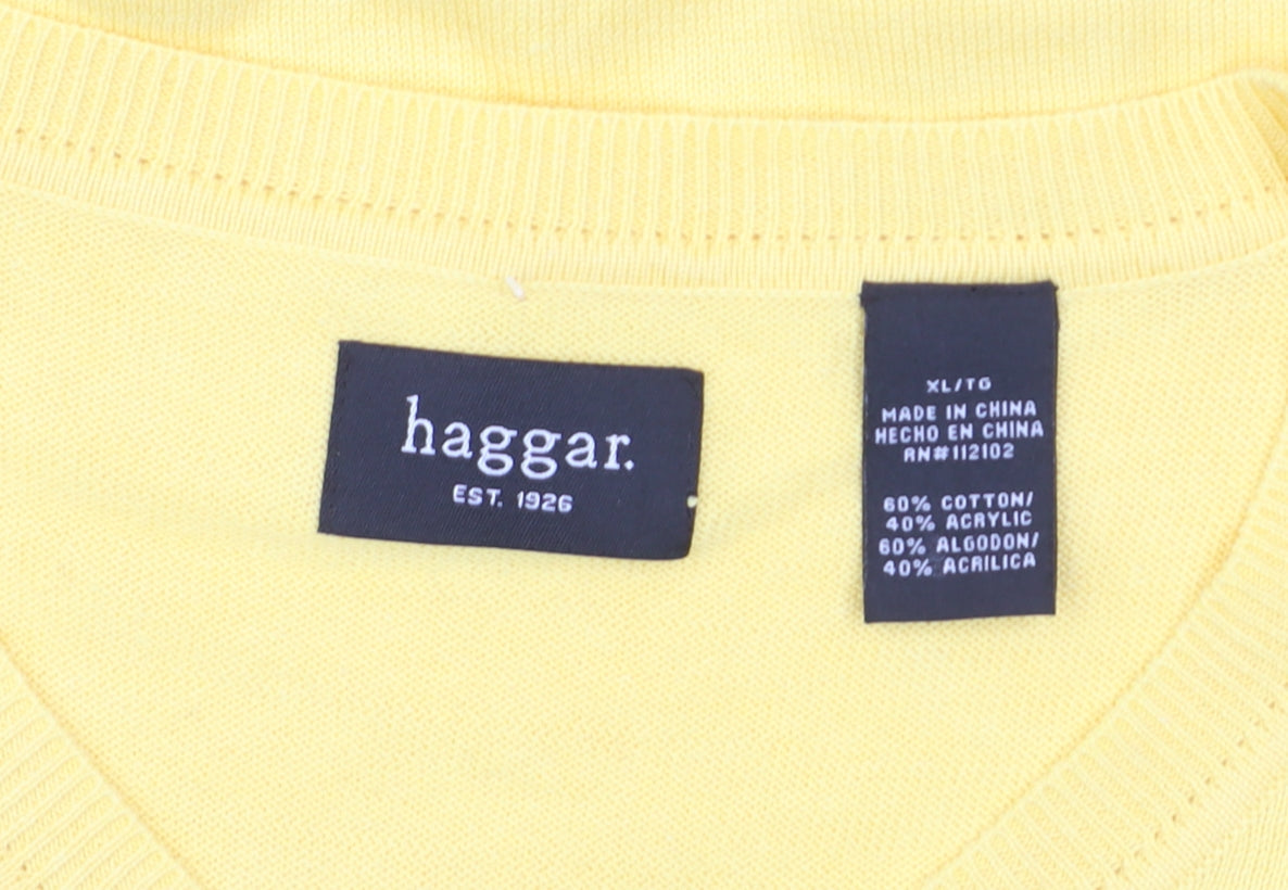 Haggar Men's Yellow Argyle Sleeveless V-Neck Knit Vest XL