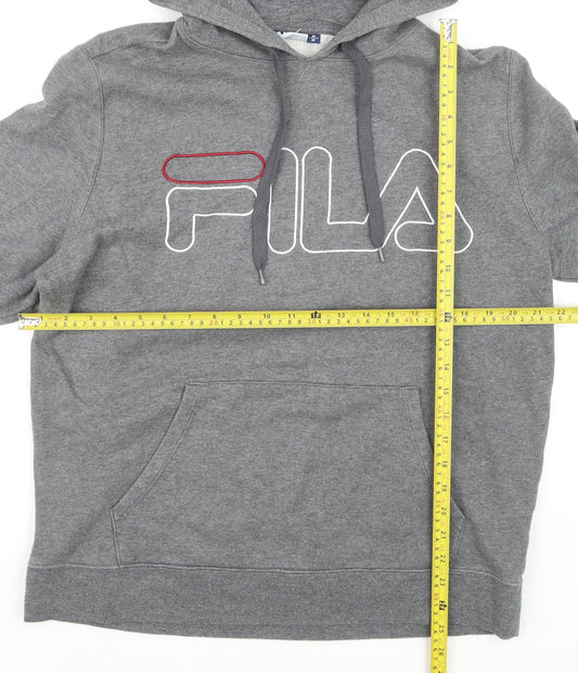 Fila Men's Grey Pullover Hoodie Medium Logo Fleece Sweatshirt
