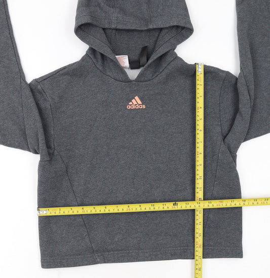 adidas Girls Grey Pullover Hoodie 12-13 Years Hooded Logo Sweatshirt