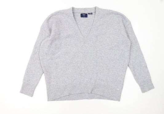 Superdry Women Grey Wool Blend V-Neck Long Sleeve Jumper Size 6