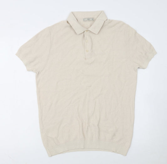 MNG Man Beige Cotton Knit Short Sleeve Polo Shirt XL