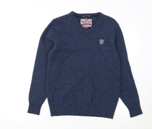 Superdry Men's Blue Lambswool Blend V-Neck Jumper Size L