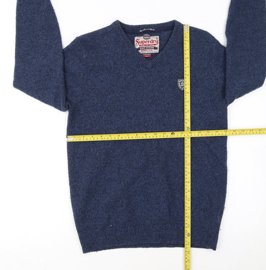 Superdry Men's Blue Lambswool Blend V-Neck Jumper Size L