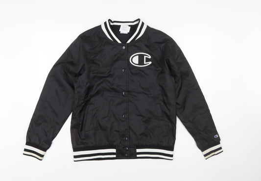 Champion Women Black M Varsity Jacket Lightweight Polyester