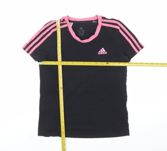 Adidas Girls Black Pink Short Sleeve Cotton Sports T-Shirt 11-12 Years