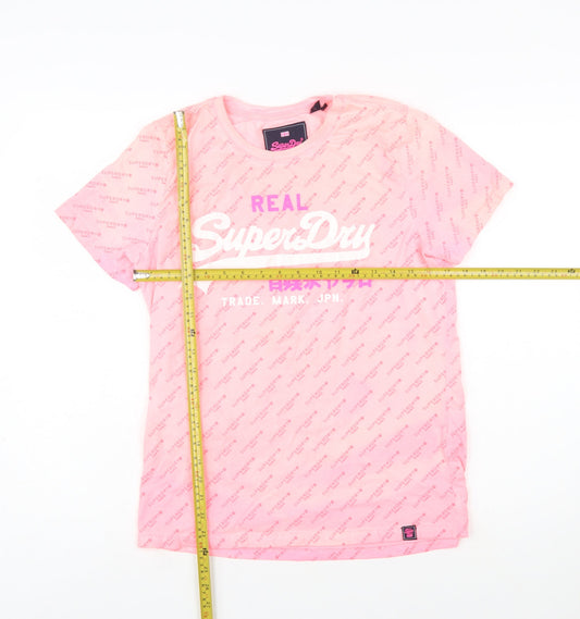 Superdry Womens Pink Crew Neck Logo T-Shirt Size 12