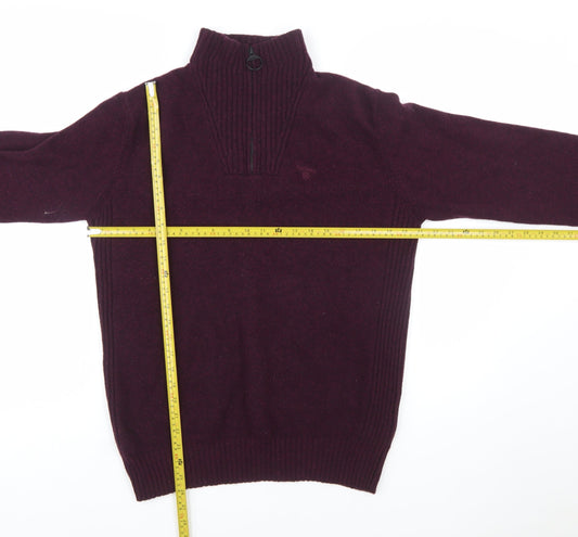 Barbour Men's Purple Wool 1/4 Zip High Neck Jumper M
