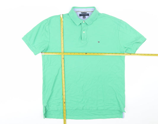 Tommy Hilfiger Men's Green Cotton Polo Shirt Size L Regular Fit