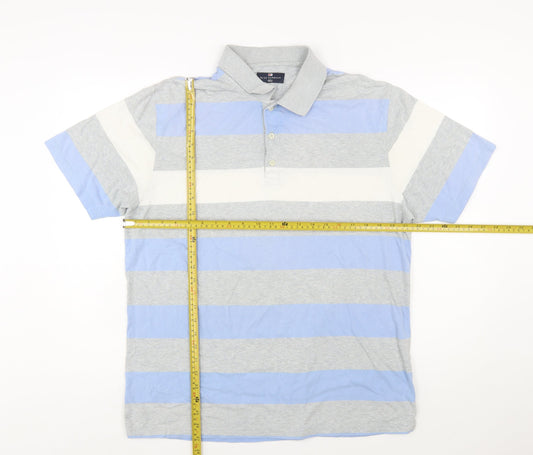 Marks & Spencer Blue Harbour Men's Blue Striped Cotton Polo Shirt M