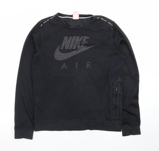 Nike Men Black M Pullover Sweatshirt Crew Neck Logo Zip Detail