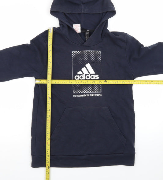 Adidas Teens Blue Pullover Hoodie 164 Logo Fleece Sweatshirt