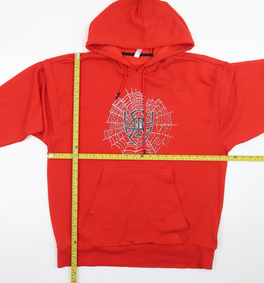 Adidas Men's Red Pullover Hoodie M Hooded Graphic Sports Sweatshirt