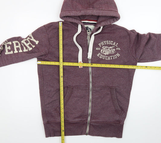 Superdry Men's Purple Full Zip Hoodie Size M Athletic Logo Design