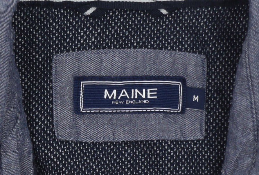 Maine New England Men's Blue Striped Long Sleeve Polo Shirt M