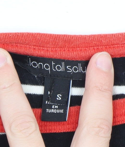 Long Tall Sally Womens Black Striped Long Sleeve Cotton T-Shirt Size S