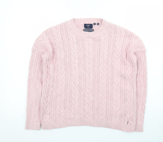 Superdry Womens Pink Cable Knit Crew Neck Jumper Size 10