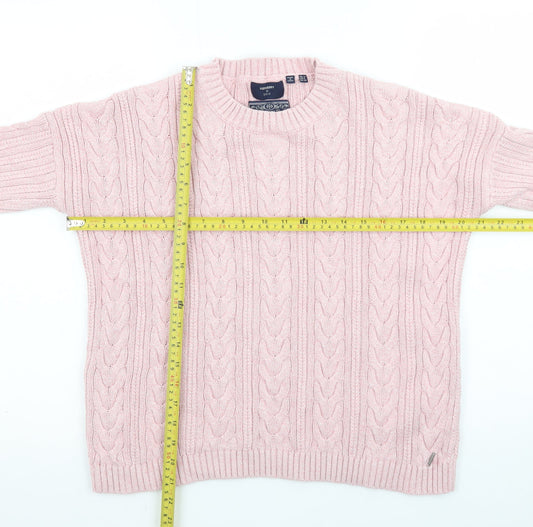 Superdry Womens Pink Cable Knit Crew Neck Jumper Size 10