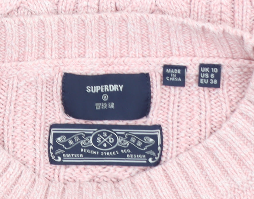 Superdry Womens Pink Cable Knit Crew Neck Jumper Size 10