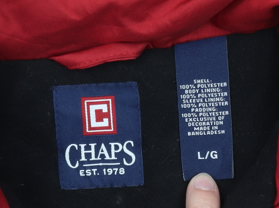 Chaps Men's Red Hooded Polyester Puffer Jacket L Regular Fit