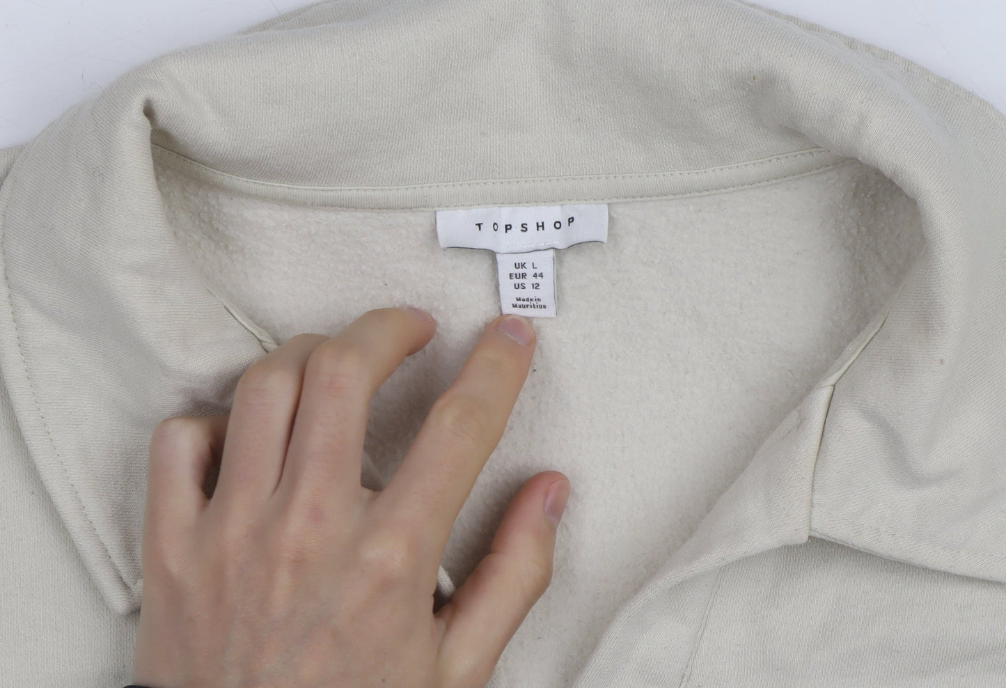 Topshop Women’s Beige Collared Henley Fleece Jumper Size L
