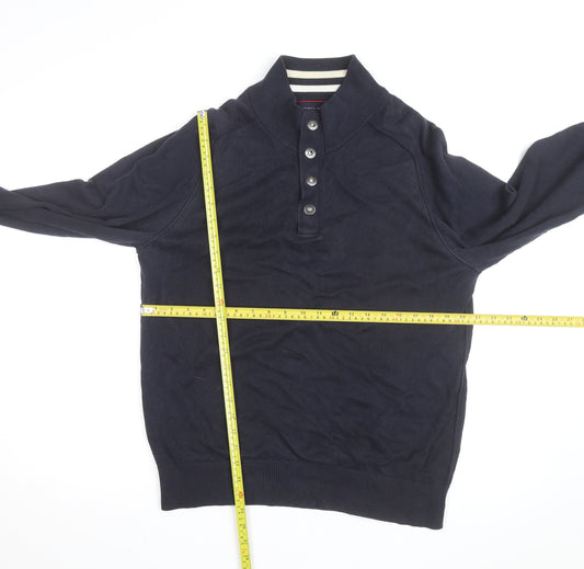 Tommy Hilfiger Men’s Blue Henley Cotton Jumper M Classic Style