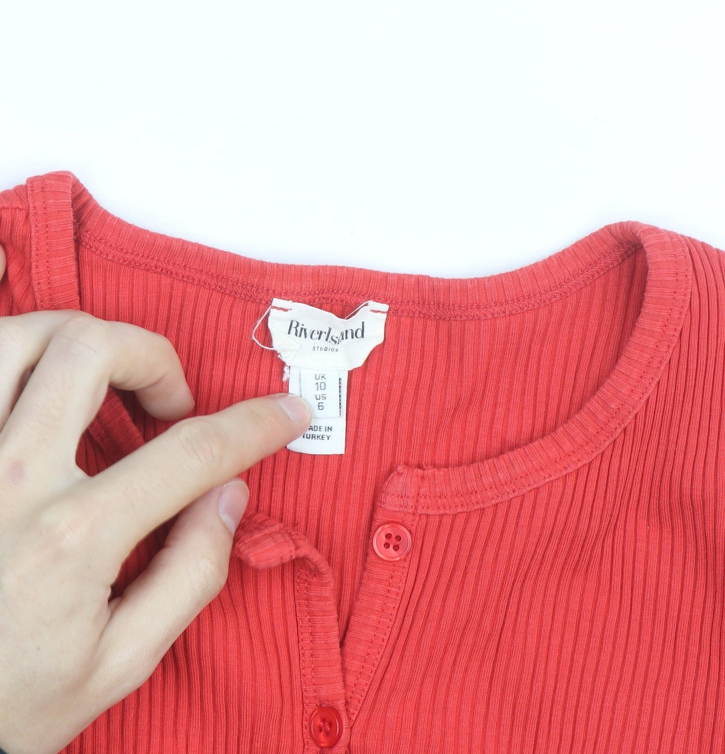 River Island Women Red Ribbed Button Cardigan Size 10