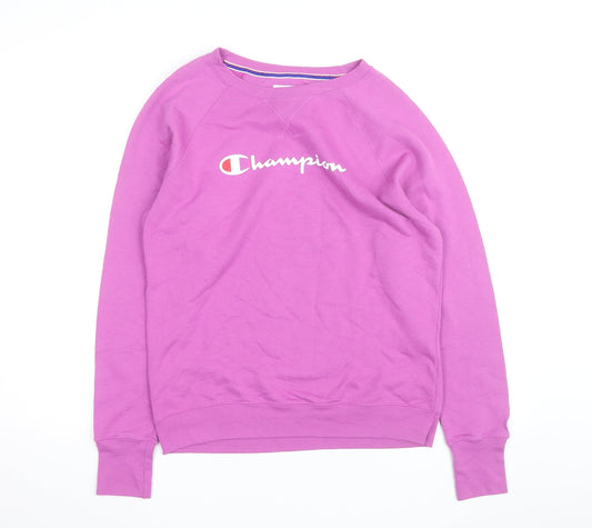 Champion Mens Purple Pullover Sweatshirt M Crew Neck Logo Athletic