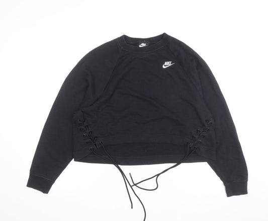 Nike Women's Black Lace-Up Crew Neck Pullover Sweatshirt M