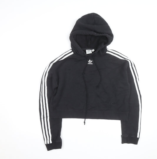 Adidas Womens Black Cropped Hoodie XS Hooded Sweatshirt