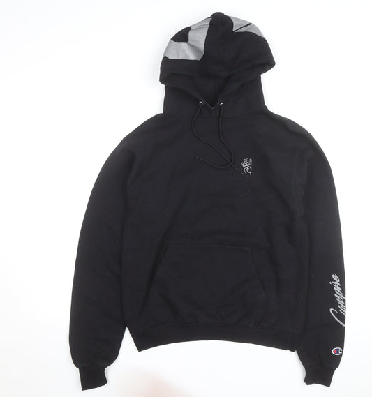 Champion Men's Black Pullover Hoodie Small Graphic Print Fleece