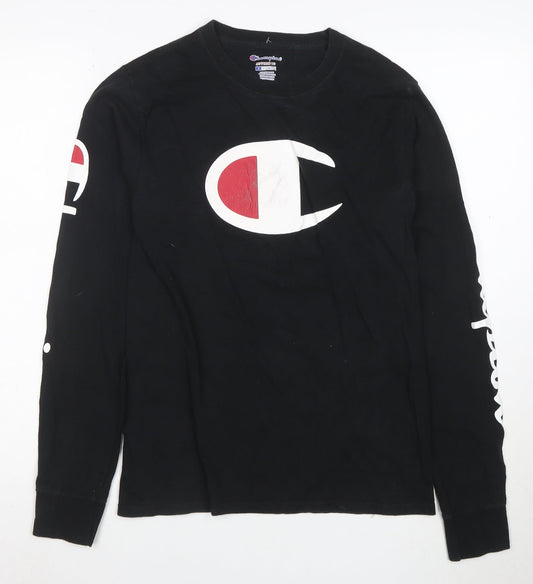 Champion Men's Black Long Sleeve Crew Neck Graphic T-Shirt Size S