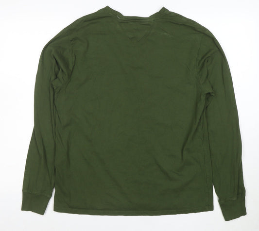 Tommy Hilfiger Men's Green Long Sleeve Crew Neck Cotton T-Shirt M