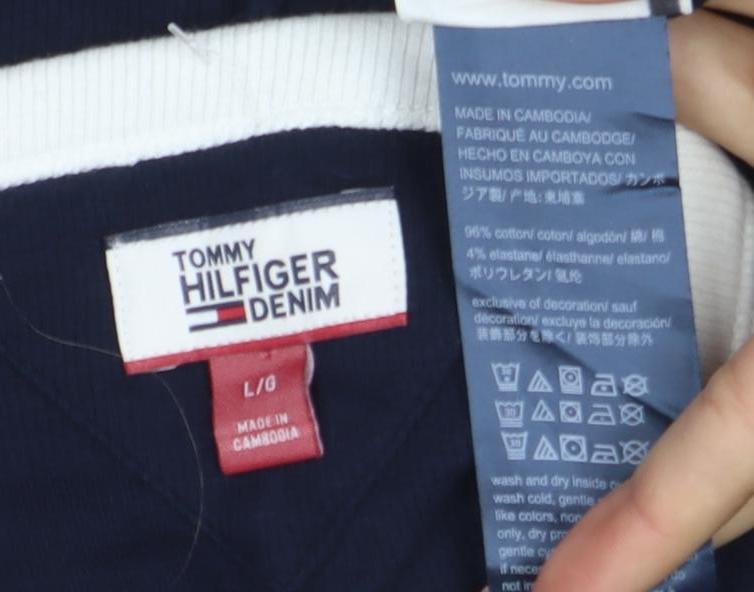 Tommy Hilfiger Denim Womens Navy Bodysuit L Long Sleeve Cotton Blend