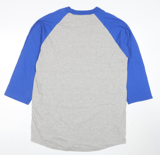 Champion Women Grey Blue Raglan 3/4 Sleeve Basic T-Shirt L