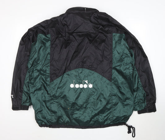 Diadora Women’s Green Black Nylon Windbreaker Jacket L Vintage Retro