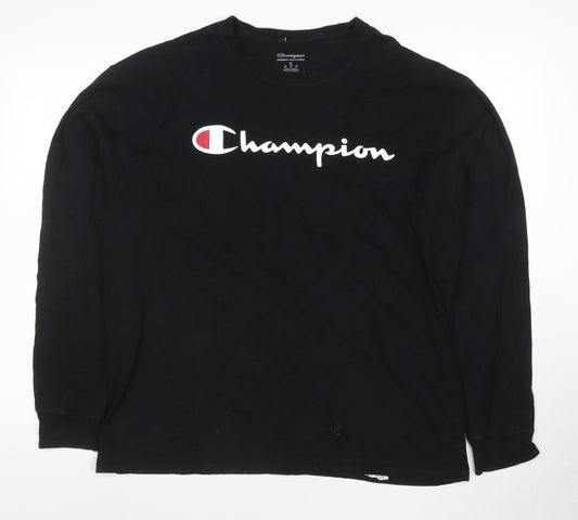 Champion Men's Black Long Sleeve Crew Neck Cotton T-Shirt XL