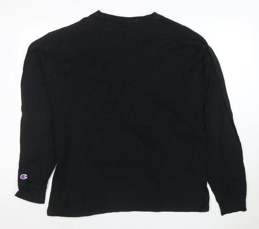 Champion Men's Black Long Sleeve Crew Neck Cotton T-Shirt XL