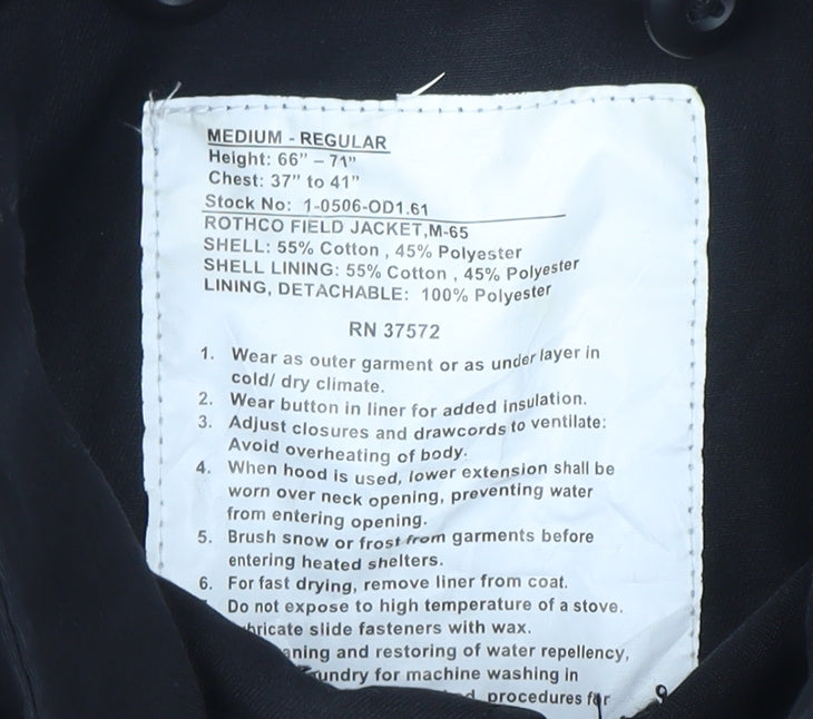 Rothco Men's Black M-65 Military Field Jacket Medium Regular Cotton Blend