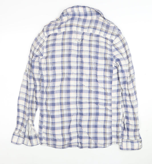 36 Degrees Men's Blue Check Cotton Relaxed Fit Long Sleeve Shirt S