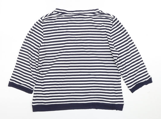 Jaeger Women's Blue White Striped V-Neck Jersey Top Size L
