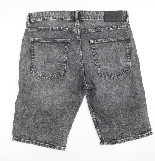 &Denim Men's Grey Slim Fit Acid Wash Denim Shorts 34in