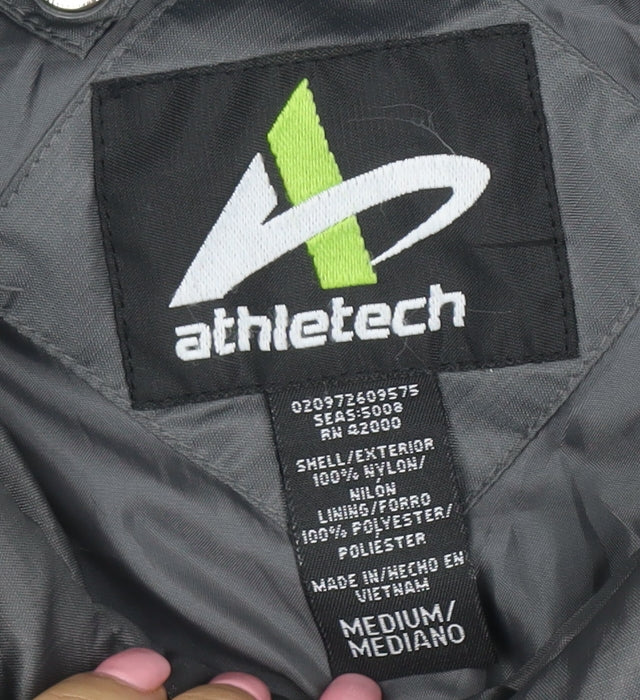 Athletech Men's Grey Hooded Windbreaker Jacket Size M Outdoor Zip Up