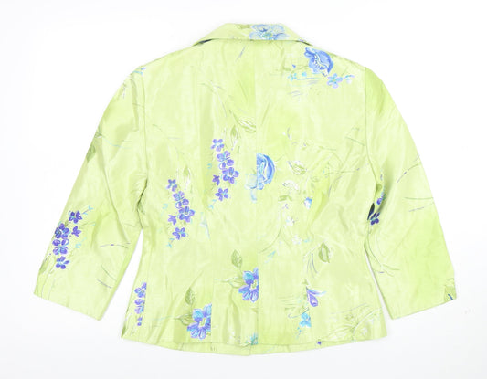 Jessica Howard Women Green Floral Suit Jacket Size 10 Shawl Lapel