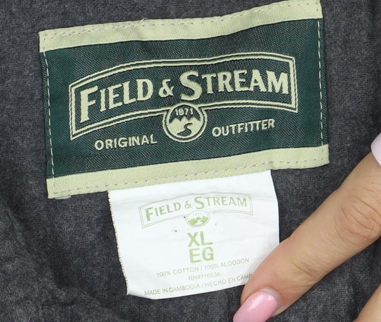 Field & Stream Men's Grey Cotton Flannel Button-Up Shirt XL