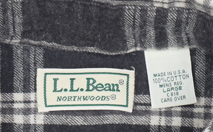 L.L. Bean Men's Grey Plaid Flannel Button-Up Shirt Size L